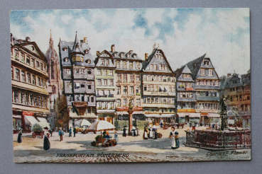 Ansichtskarte TUCK AK Frankfurt Main 1910-1930 Römerberg Markt Brunnen Dom Geschäfte Architektur Ortsansicht Hessen